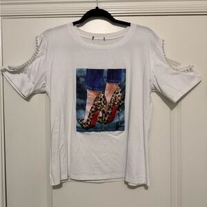 White T-Shirt with High Heel Graphic
